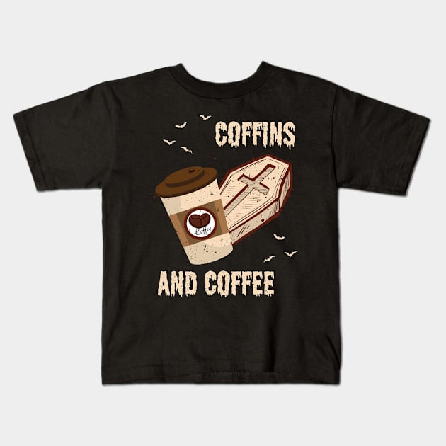 Coffins And Coffee Coffin Halloween Kids T-Shirt by MooonTees